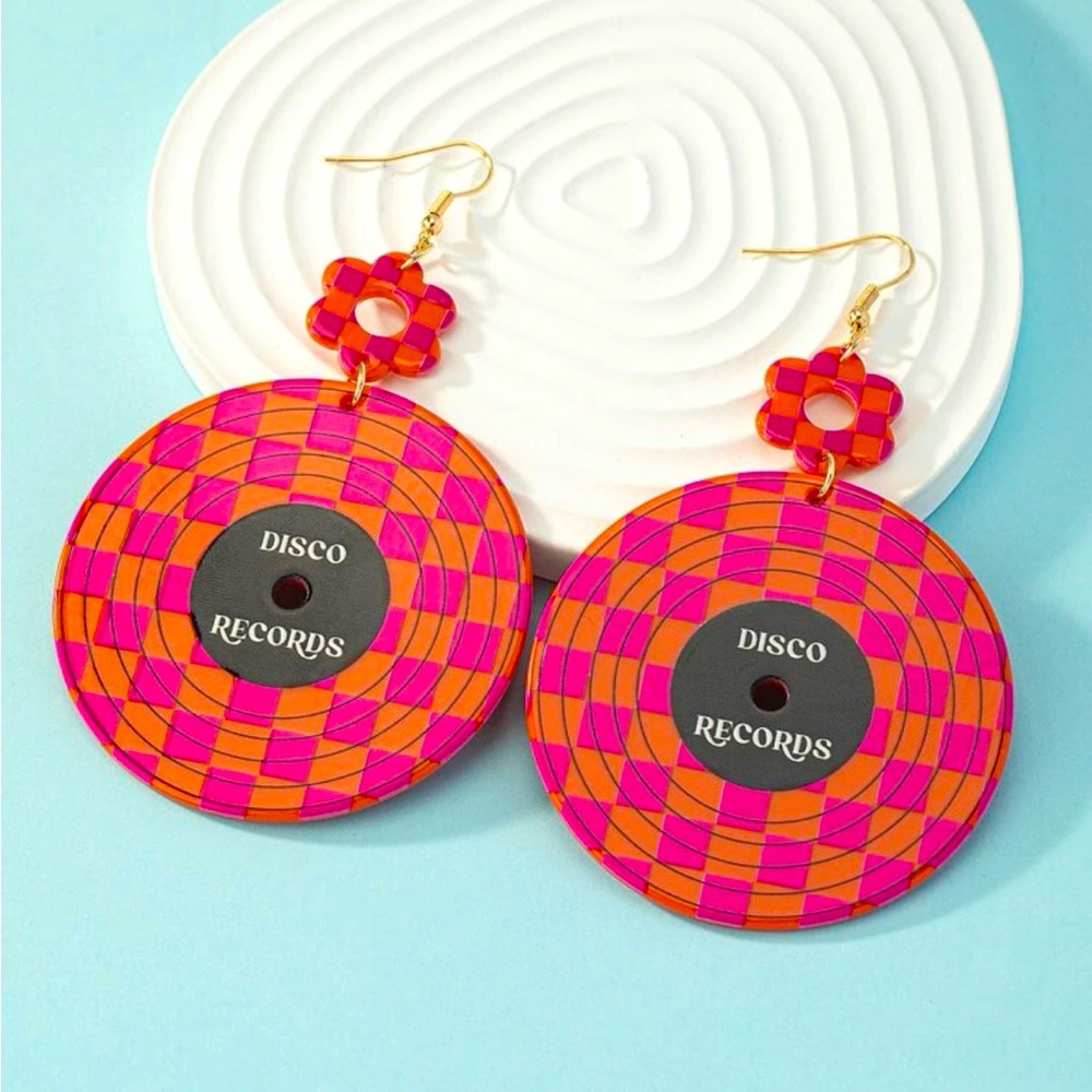 70s style record earrings